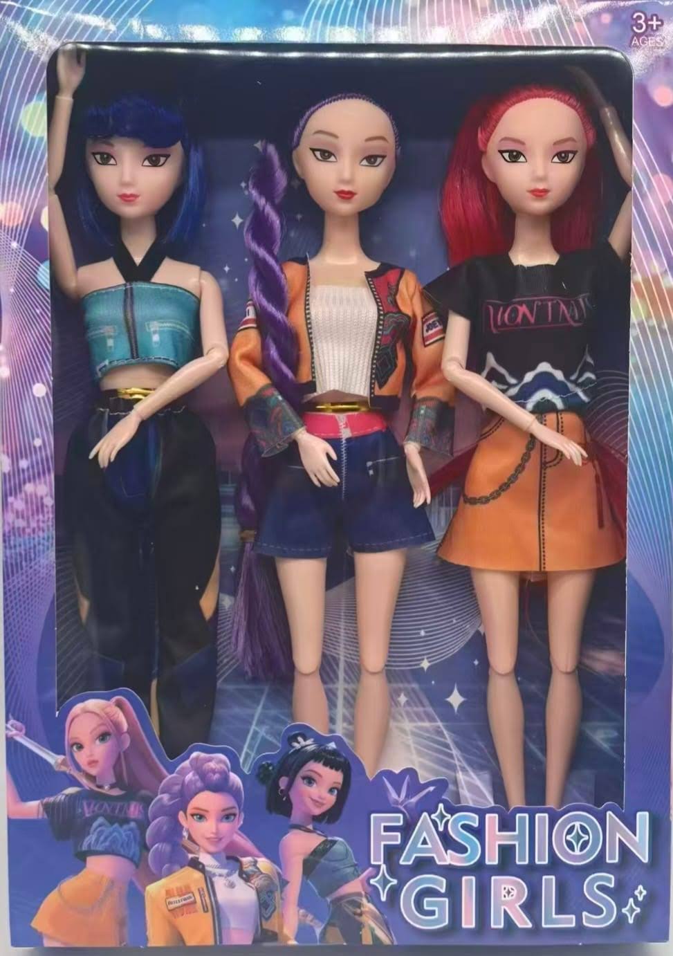 Rumi, Mira & Zoey – Bonecas K-Pop 30cm c/ música e acessórios