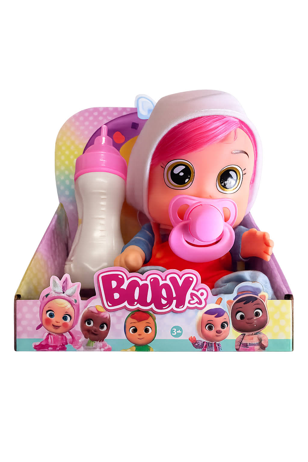 Boneca Cry Babies com Biberão – Boneca Bebé Interativa c/ choro Rosa