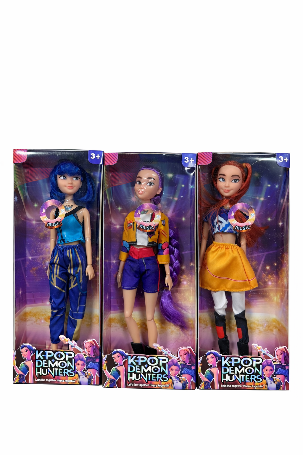 Conjunto 3 Bonecas K POP Rumi, Mira e Zoey 30 cm c/ música