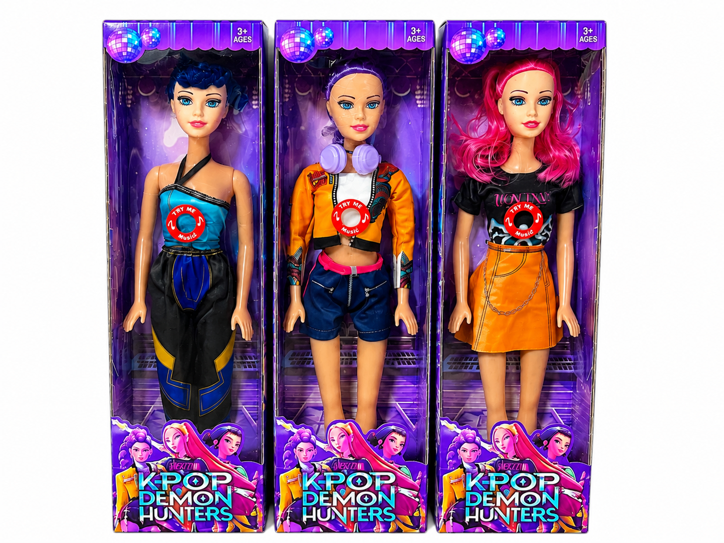 Conjunto 3 Bonecas K POP Demon Hunters 60 cm- Rumi, Mira e Zoey c/ música