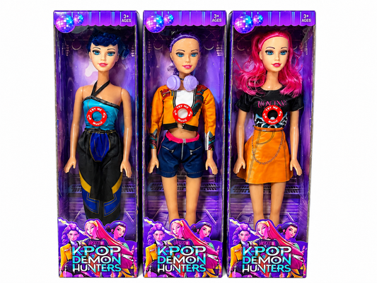 Conjunto 3 Bonecas K POP Demon Hunters 60 cm- Rumi, Mira e Zoey c/ música