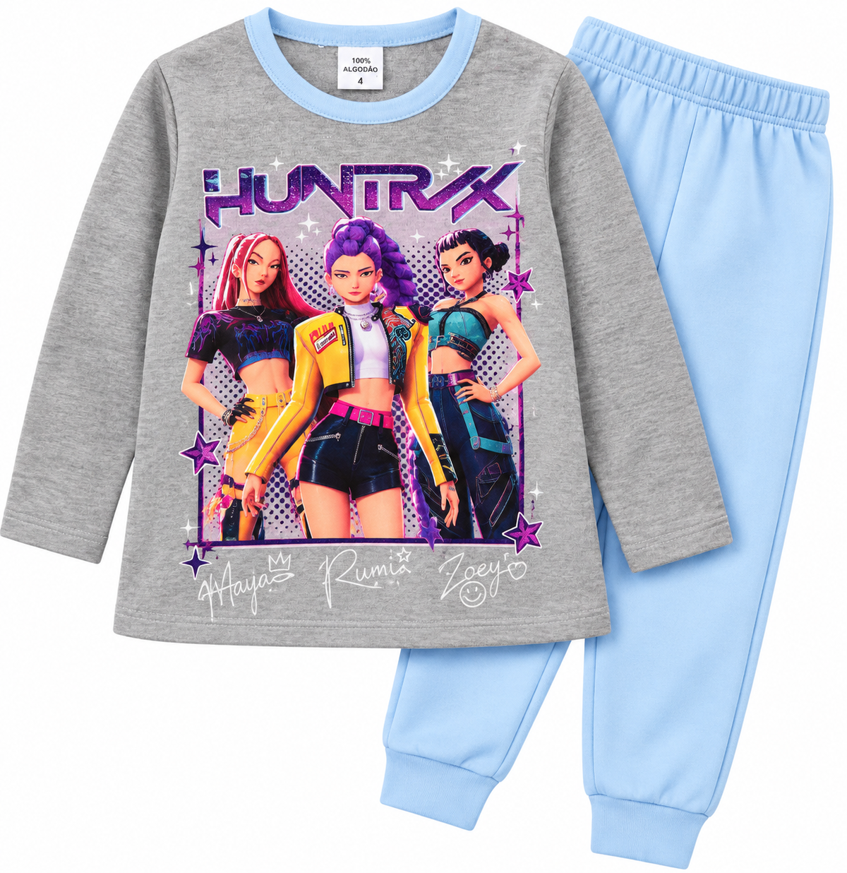 Pijama K-Pop Demon Hunters Cinza e Azul