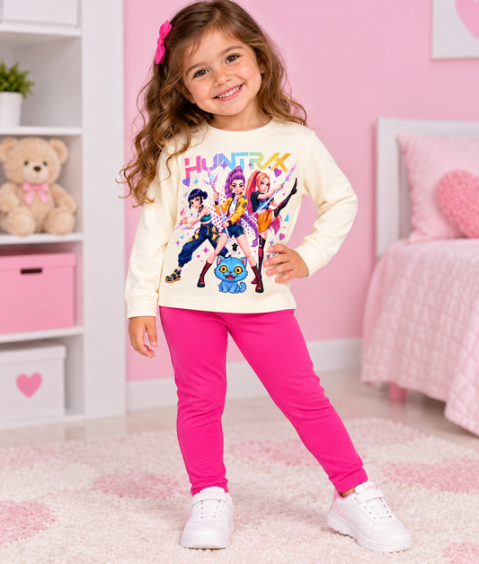 Fato de Treino Infantil Guerreiras K-Pop Bege e Rosa