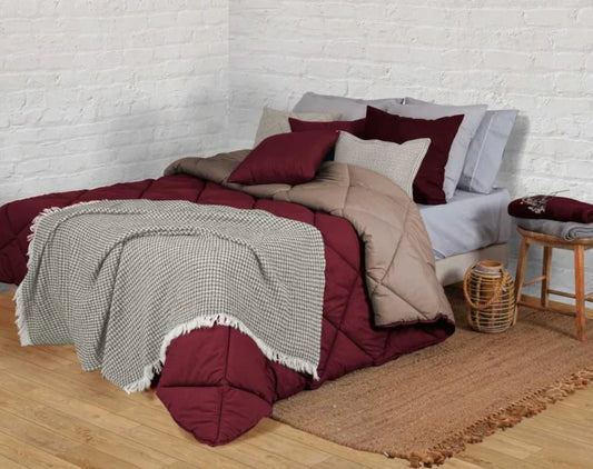 Edredom de Aquecimento Dupla Face Bicolor Bordeaux e Bege