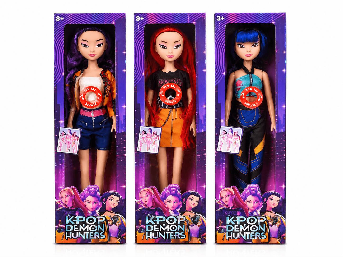 Conjunto 3 Bonecas K POP Demon Hunters 40 cm- Rumi, Mira e Zoey c/ música