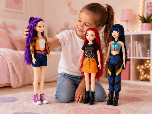Conjunto 3 Bonecas K POP Demon Hunters 40 cm- Rumi, Mira e Zoey c/ música