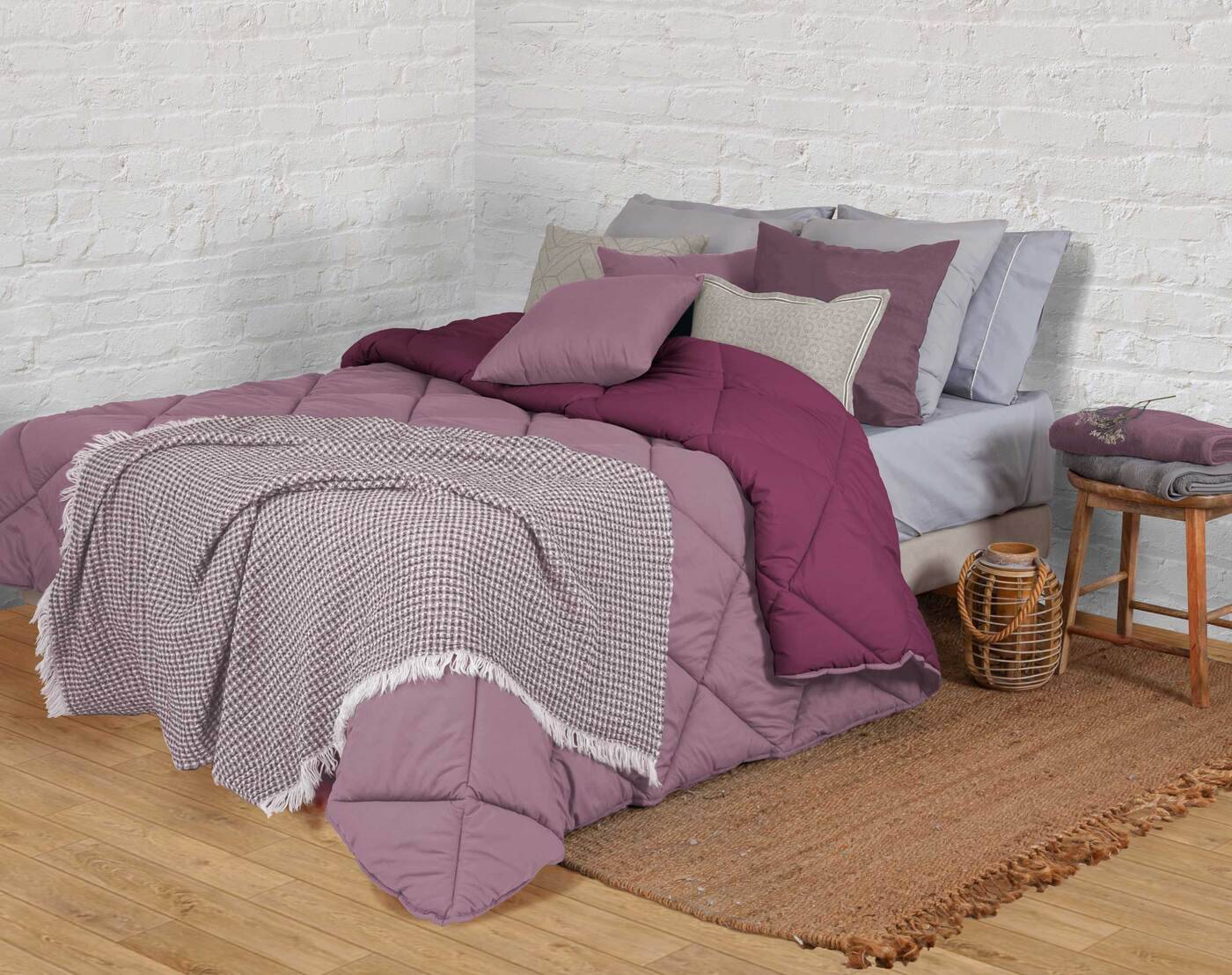 Edredom de Aquecimento Dupla Face Bicolor Lilás e Rosa Escuro