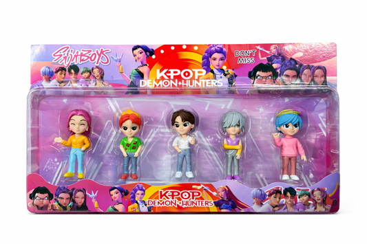 Figuras K-Pop Demon Hunters SAJA BOYS – Pack 5 Personagens Miniaturas