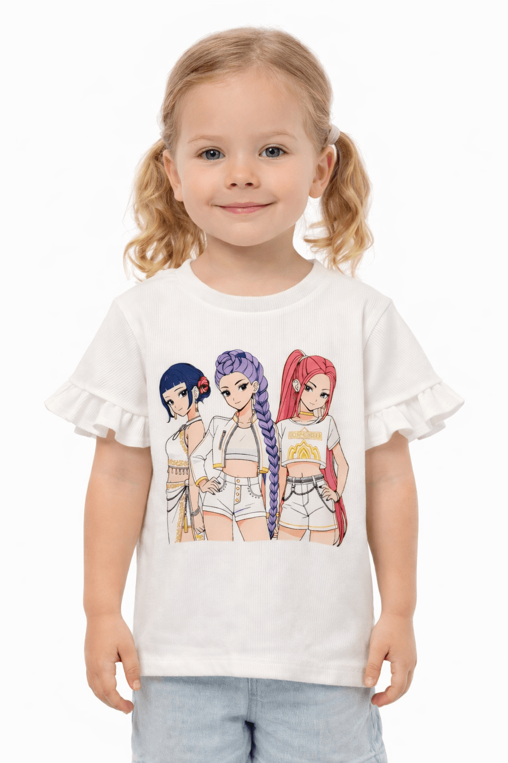 T-Shirt K-Pop Huntrix – Camisola Branca com Folhos
